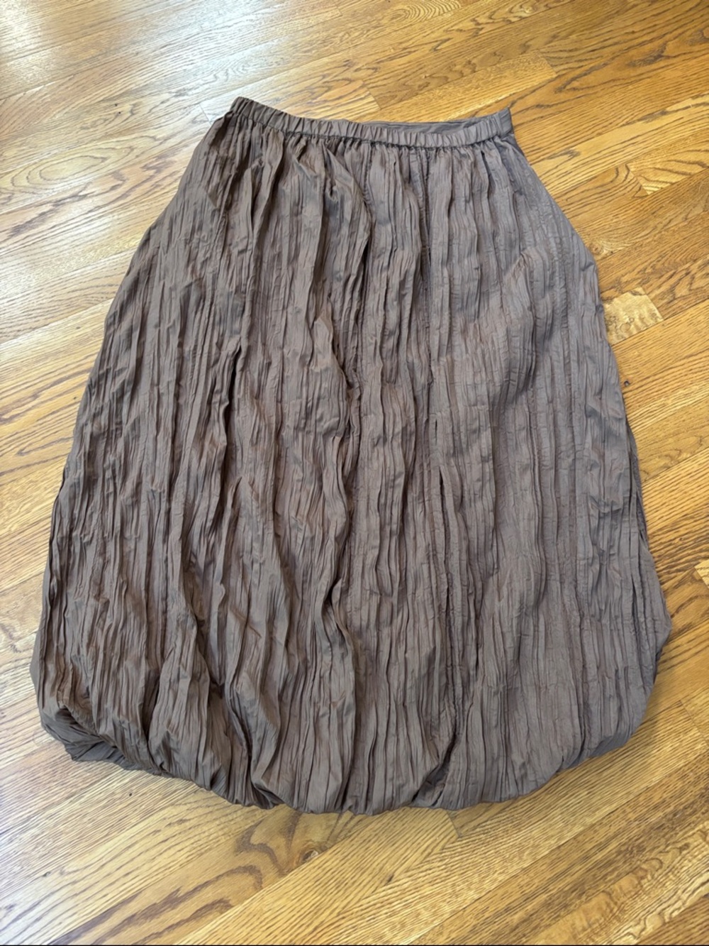 Zara wrinkled effect satin finish balloon bubble hem brown midi skirt sz.M - Picture 16 of 16